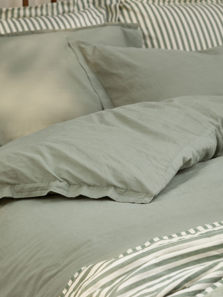 Yard Bay Green Hebden Washed Cotton Duvet Cover and Pillowcase Set - Image 4 of 4 Yard Bay Green Hebden Washed Cotton Duvet Cover and Pillowcase Set - Image 4 of 4
