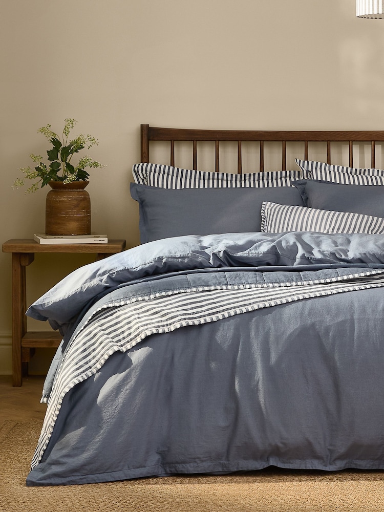 Yard Denim Blue Hebden Washed Cotton Duvet Cover and Pillowcase Set - Image 3 of 3