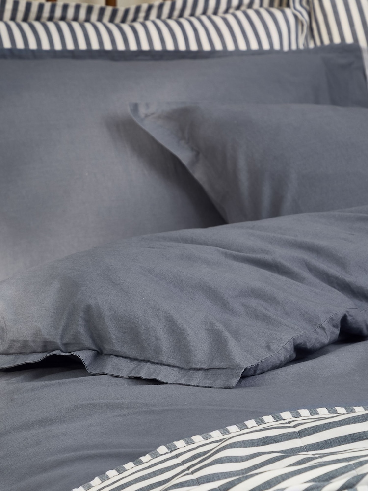 Yard Denim Blue Hebden Washed Cotton Duvet Cover and Pillowcase Set - Image 4 of 4 Yard Denim Blue Hebden Washed Cotton Duvet Cover and Pillowcase Set - Image 4 of 4
