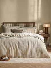 Yard Bay Green Natural Selby Striped Waffle Duvet Cover and Pillowcase Set - Image 1 of 3