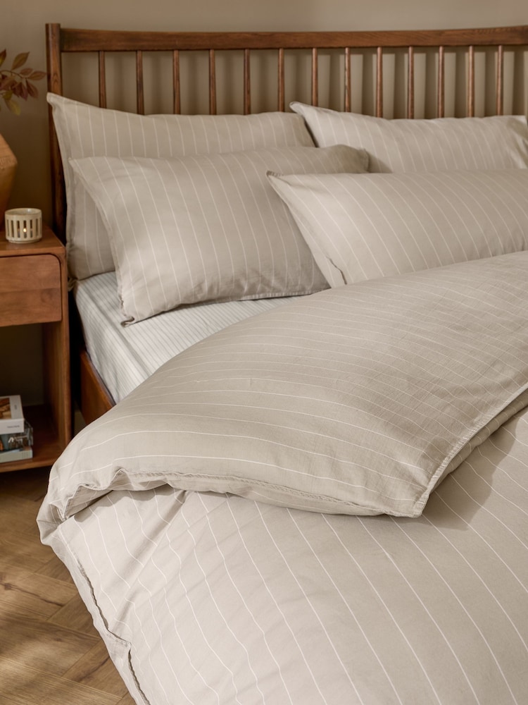 Yard Natural Linear Striped Cotton Duvet Cover and Pillowcase Set - Image 2 of 4 Yard Natural Linear Striped Cotton Duvet Cover and Pillowcase Set - Image 2 of 4