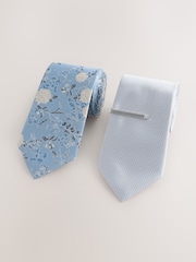 Granatowe/szare - Zestaw 2 teksturowanych spinek do krawata - Obraz 1 z 3