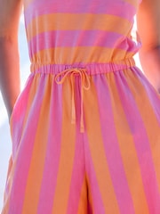 Streifen in Pink/Orange - Ärmelloser Baumwoll-Overall mit Taillenschnürung - Bild 5 von 8