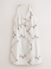 White Floral Embroidered Halter Bow Mini Dress - Image 7 of 9