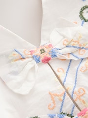 White Floral Embroidered Halter Bow Mini Dress - Image 8 of 9