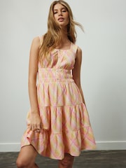 Pink/Yellow Check Sleeveless Textured Jersey Mini Dress - Image 1 of 9