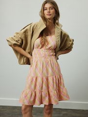 Pink/Yellow Check Sleeveless Textured Jersey Mini Dress - Image 3 of 9