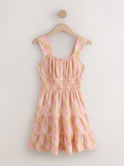 Pink/Yellow Check Sleeveless Textured Jersey Mini Dress - Image 7 of 9