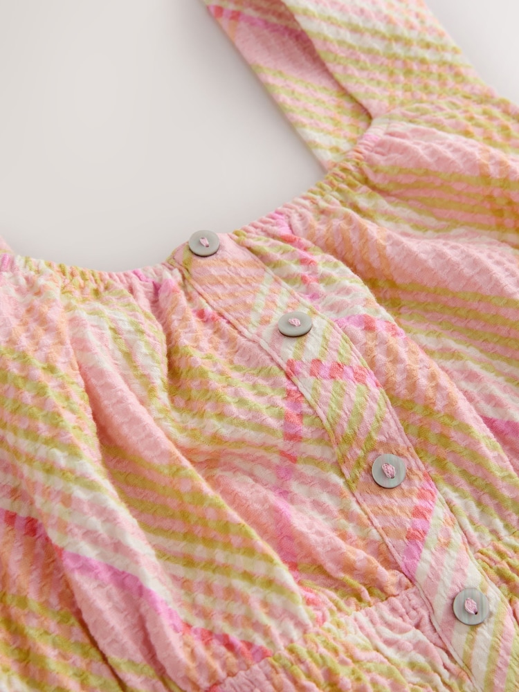Pink/Yellow Check Sleeveless Textured Jersey Mini Dress - Image 9 of 9