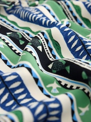 Blue Fish Print Long Sleeve Mini Wrap Waist Shirt Dress - Image 8 of 8
