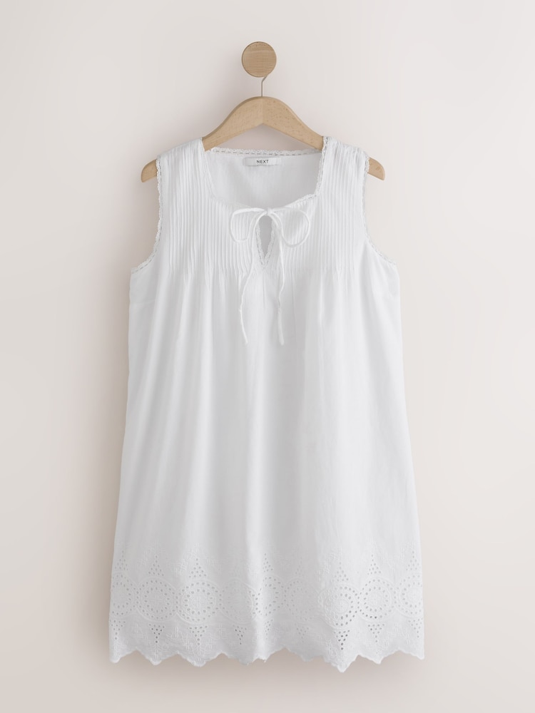 White Broderie Tie Front Mini Dress - Image 1 of 3 White Broderie Tie Front Mini Dress - Image 1 of 3