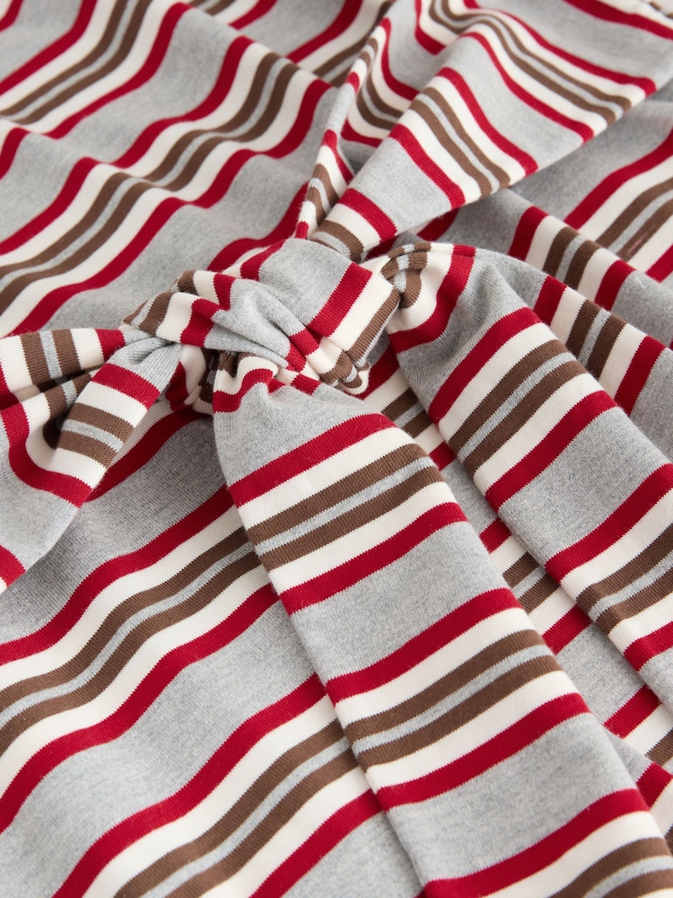 Red/Grey Stripe Cotton Blend Tie Waist Jersey T-Shirt Mini Dress - Image 7 of 7