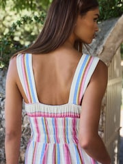 Pink Stripe Sleeveless Textured Jersey Midi Summer Dress - Image 4 of 8