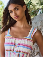 Pink Stripe Sleeveless Textured Jersey Midi Summer Dress - Image 5 of 8
