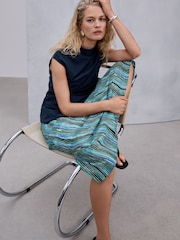 أزرق مقلم - فستان متوسط الطول بتنورة شفافة 2 في 1 - صورة 2 من 9