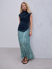 أزرق مقلم - فستان متوسط الطول بتنورة شفافة 2 في 1 - صورة 3 من 9