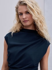 أزرق مقلم - فستان متوسط الطول بتنورة شفافة 2 في 1 - صورة 5 من 9