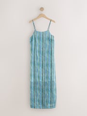 أزرق مقلم - فستان متوسط الطول بتنورة شفافة 2 في 1 - صورة 7 من 9