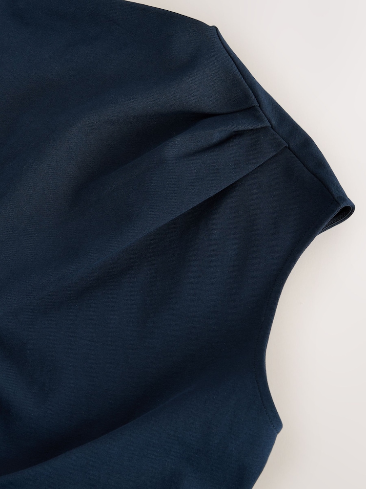 أزرق مقلم - فستان متوسط الطول بتنورة شفافة 2 في 1 - صورة 9 من 9