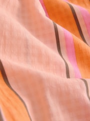 Orange Stripe Puff Sleeve Shirred Midi Dress - Image 7 of 8