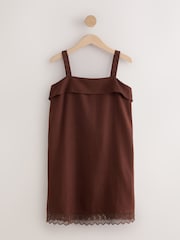 Chocolate Brown Strappy Foldover Mini Summer Dress - Image 1 of 5
