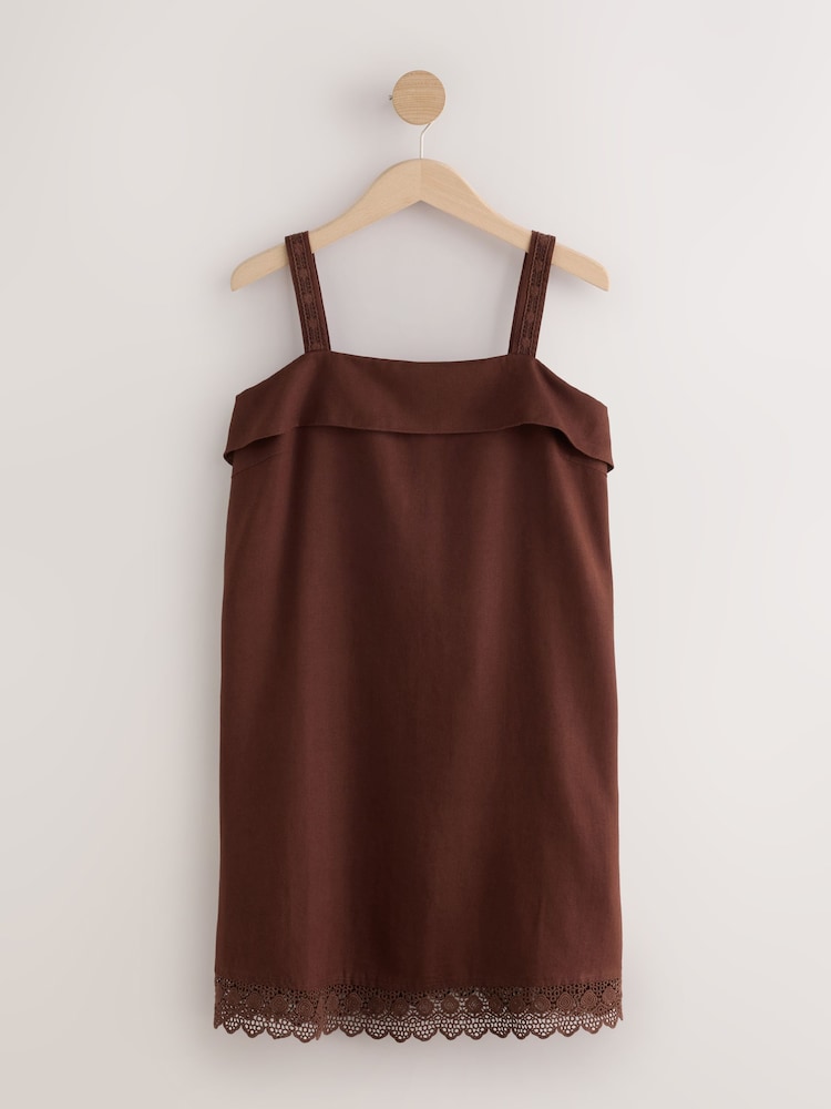 Chocolate Brown Strappy Foldover Mini Summer Dress - Image 1 of 5