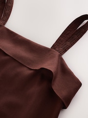 Chocolate Brown Strappy Foldover Mini Summer Dress - Image 2 of 5