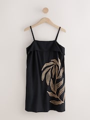 Black Strappy Foldover Mini Summer Dress - Image 1 of 3