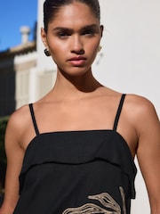 Nero - Mini Vestito estivo con pieghe e spalline - Immagine 5 di 8