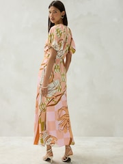 Orange Floral Print Puff Sleeve Midi Dress - Image 4 of 9