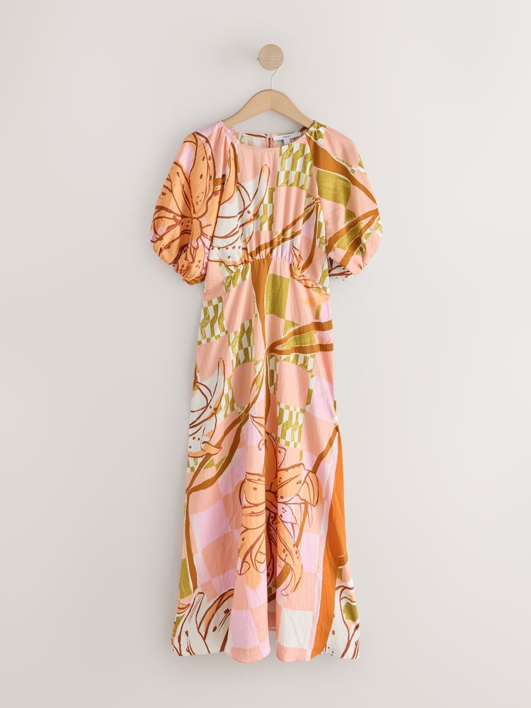 orange and pink puff sleeve dress Officiallyquigley The Drop Puff sleeve Red Orange + Pink Wrap Mini Dress Holiday