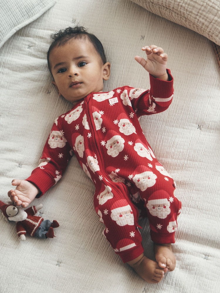 Red Santa Christmas Two Way Zip Sleepsuit (0mths-3yrs) - Image 1 of 9 Red Santa Christmas Two Way Zip Sleepsuit (0mths-3yrs) - Image 1 of 9