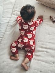 Red Santa Christmas Two Way Zip Sleepsuit (0mths-3yrs) - Image 3 of 9