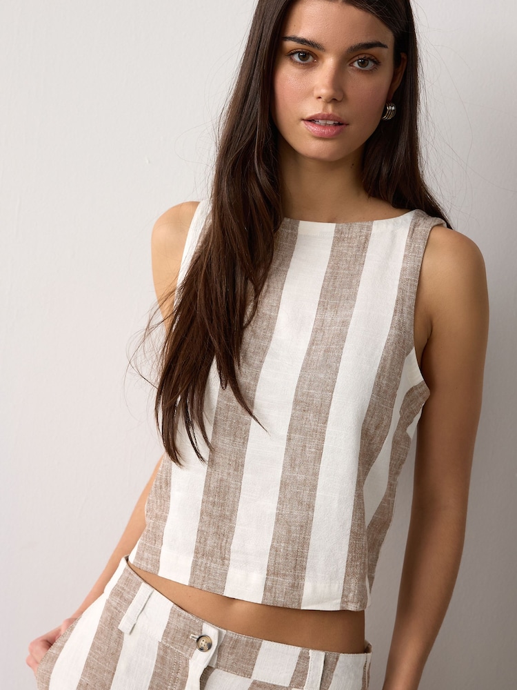 Neutral Stripe Linen Blend Shell Top - Image 1 of 8