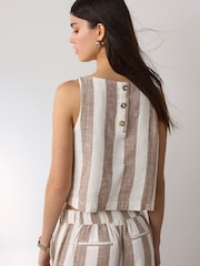 Neutral Stripe Linen Blend Shell Top - Image 4 of 8