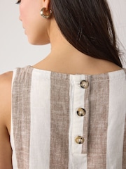 Neutral Stripe Linen Blend Shell Top - Image 5 of 8