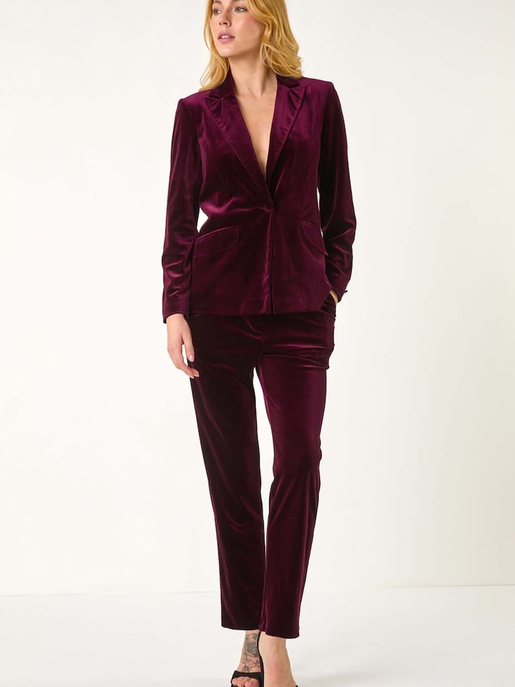 Roman Purple Velvet Single Breasted Blazer - Image 1 of 5 Roman Purple Velvet Single Breasted Blazer - Image 1 of 5