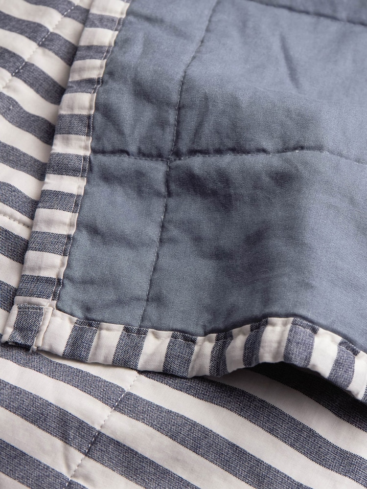 Yard NavyDenim Blue Hebden Stripe Stonewashed Cotton Bedspread - Image 4 of 4