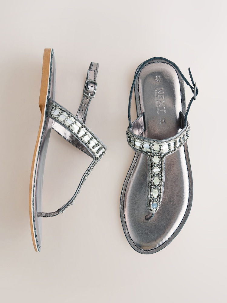 Pewter/Grey Forever Comfort® Toe Thong Embellished Sandals - Image 1 of 5 Pewter/Grey Forever Comfort® Toe Thong Embellished Sandals - Image 1 of 5