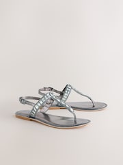 Pewter/Grey Forever Comfort® Toe Thong Embellished Sandals - Image 2 of 5