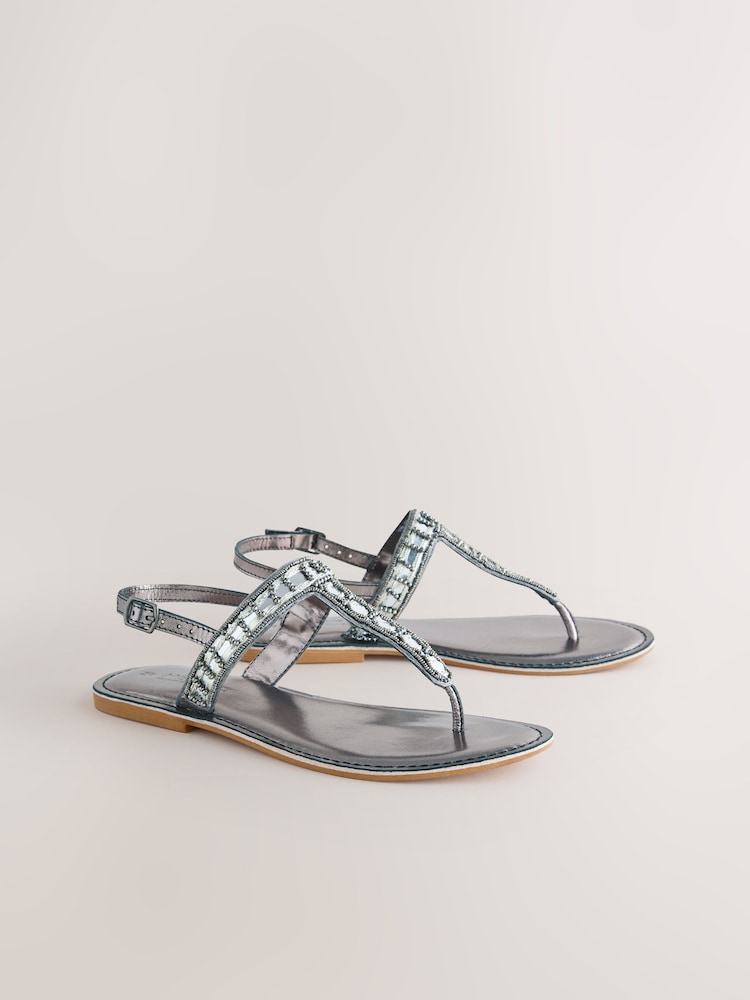Pewter/Grey Forever Comfort® Toe Thong Embellished Sandals - Image 2 of 5 Pewter/Grey Forever Comfort® Toe Thong Embellished Sandals - Image 2 of 5