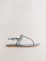 Pewter/Grey Forever Comfort® Toe Thong Embellished Sandals - Image 3 of 5