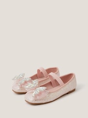 Monsoon Pink Sparkle Butterfly Ballet Flats Shoes - Image 1 of 3
