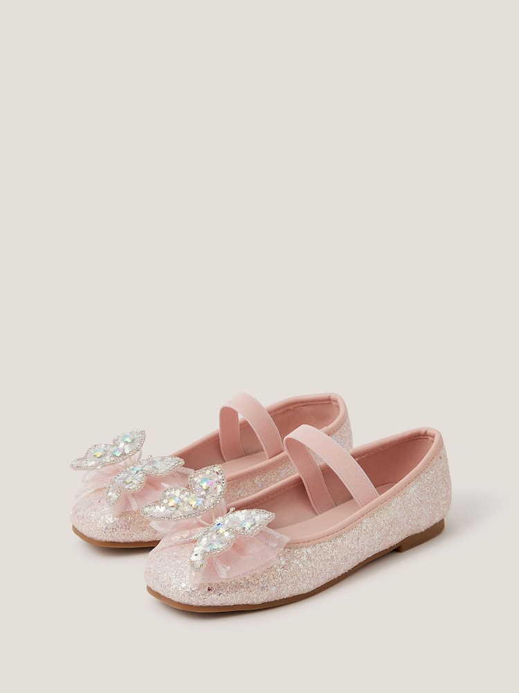 Monsoon Pink Sparkle Butterfly Ballet Flats Shoes - Image 1 of 3