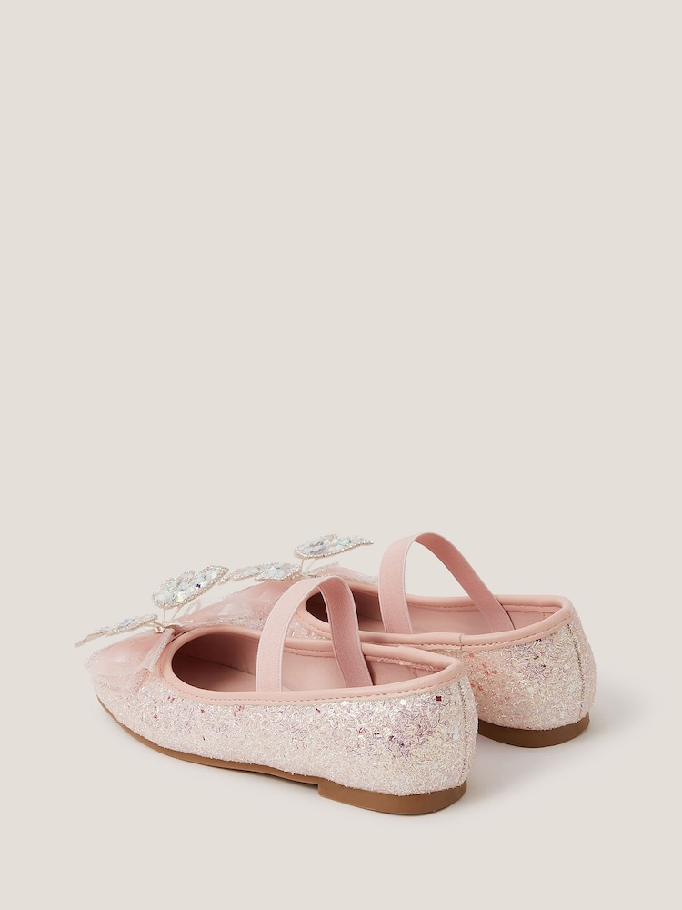 Monsoon Pink Sparkle Butterfly Ballet Flats Shoes - Image 2 of 3