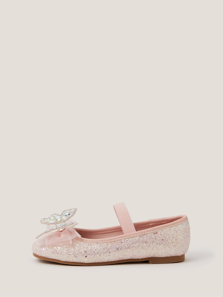 Monsoon Pink Sparkle Butterfly Ballet Flats Shoes - Image 3 of 3
