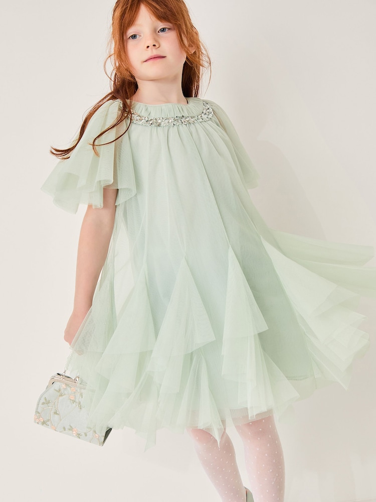 Monsoon Green Nessa Sparkle Collar Waterfall Dress - Image 1 of 4
