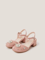 Monsoon Pink Flower Diamanté Satin Closed Toe Heels - Image 1 of 3