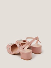 Monsoon Pink Flower Diamanté Satin Closed Toe Heels - Image 2 of 3