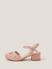Monsoon Pink Flower Diamanté Satin Closed Toe Heels - Image 3 of 3